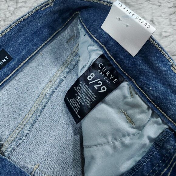 Curve Appeal High Rise Essential Skinny Jeans Stretch Medium Wash Blue Size 8 29 - Picture 6 of 8